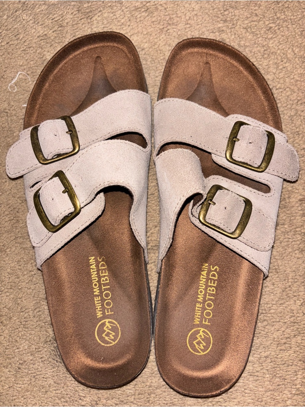 White Mountain Brown Suede Double Buckle Slide Sandals